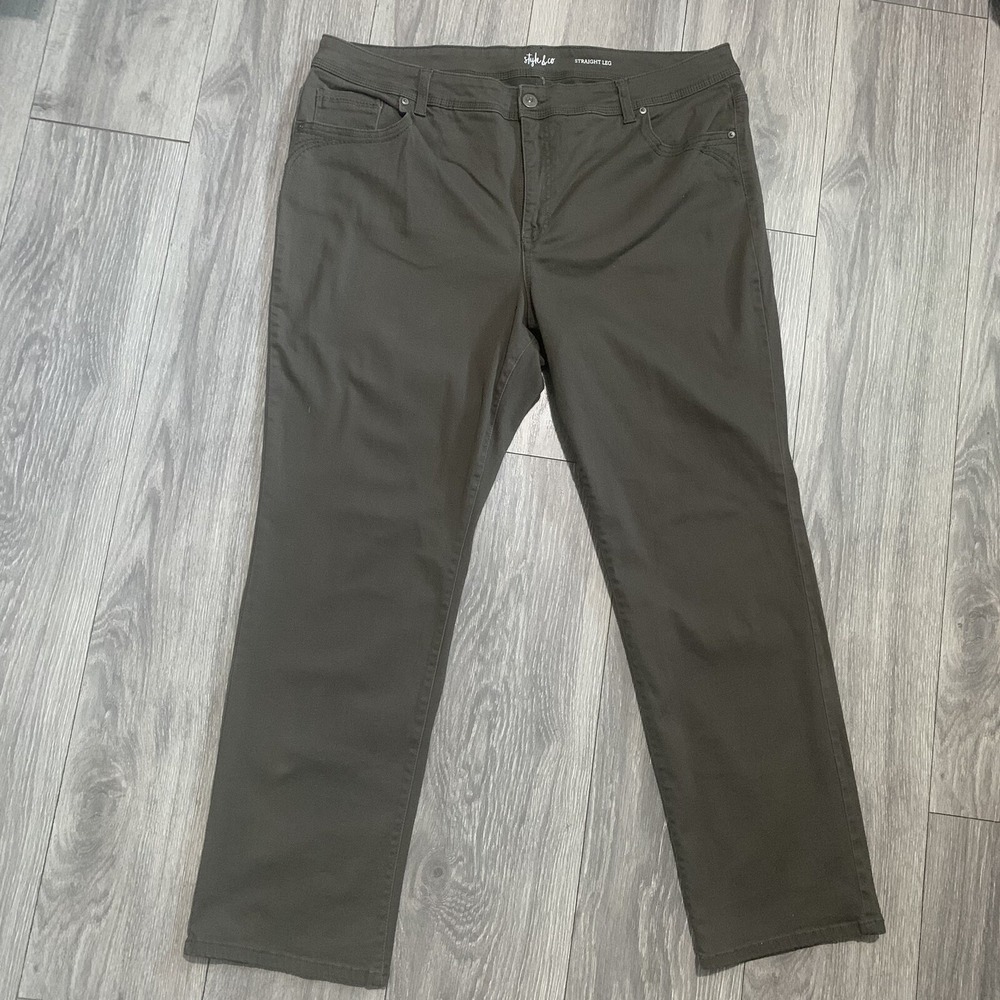 Style Co‎ Straight Leg Pants Olive Green Mens Size 20W Casual Khaki Trousers